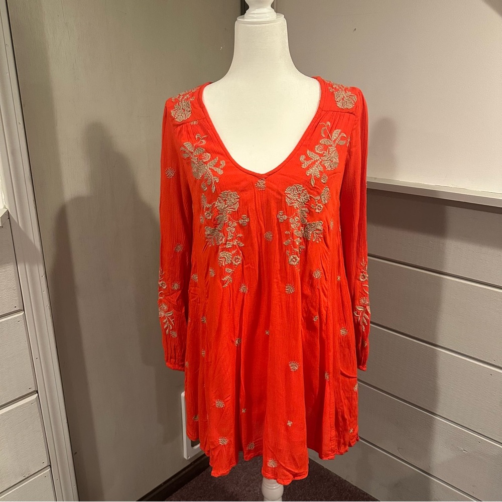 Free People Sweet Tenessee Embroidered Red Dress Size S